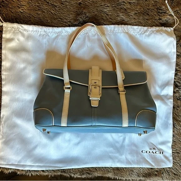 EUC Coach Hampton vintage Bag,Blue & White Leather W/Coach dust bag - Picture 14 of 14